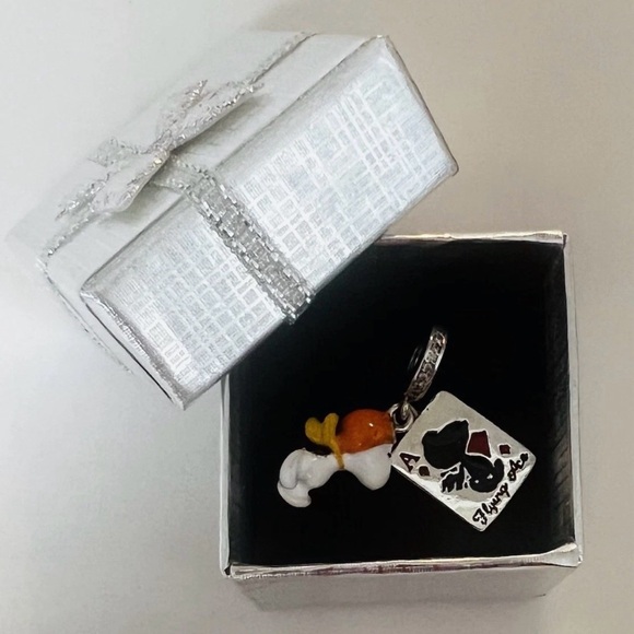 SNOOPY Peanuts S925 Sterling Silver FLYING ACE Double Dangle Charm with Gift Box - Picture 2 of 7